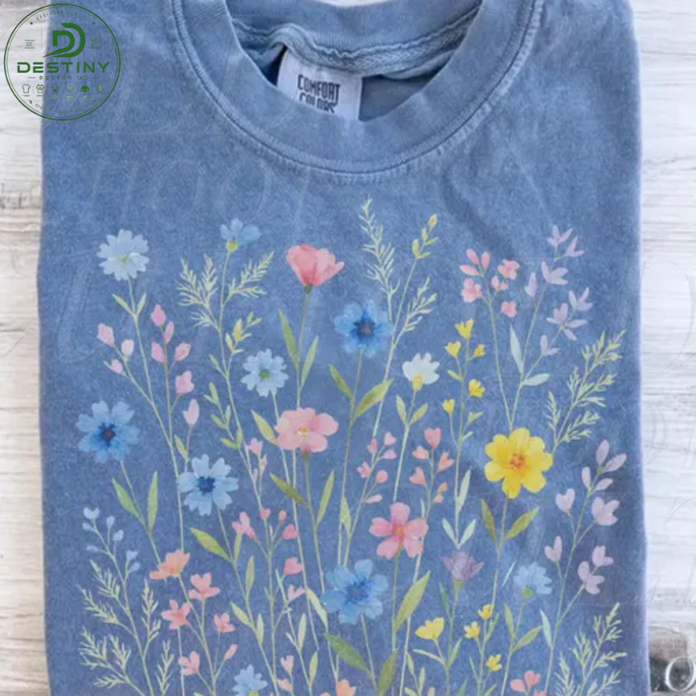 Comfort Colors Denim Blue Watercolor Wildflower Graphic T-Shirt 2026