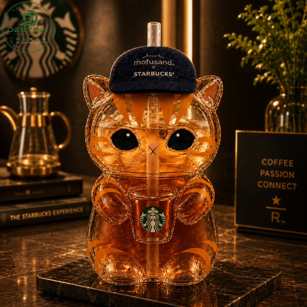 Mofusand x Starbucks Cat Glass Tumbler with Straw & Lid