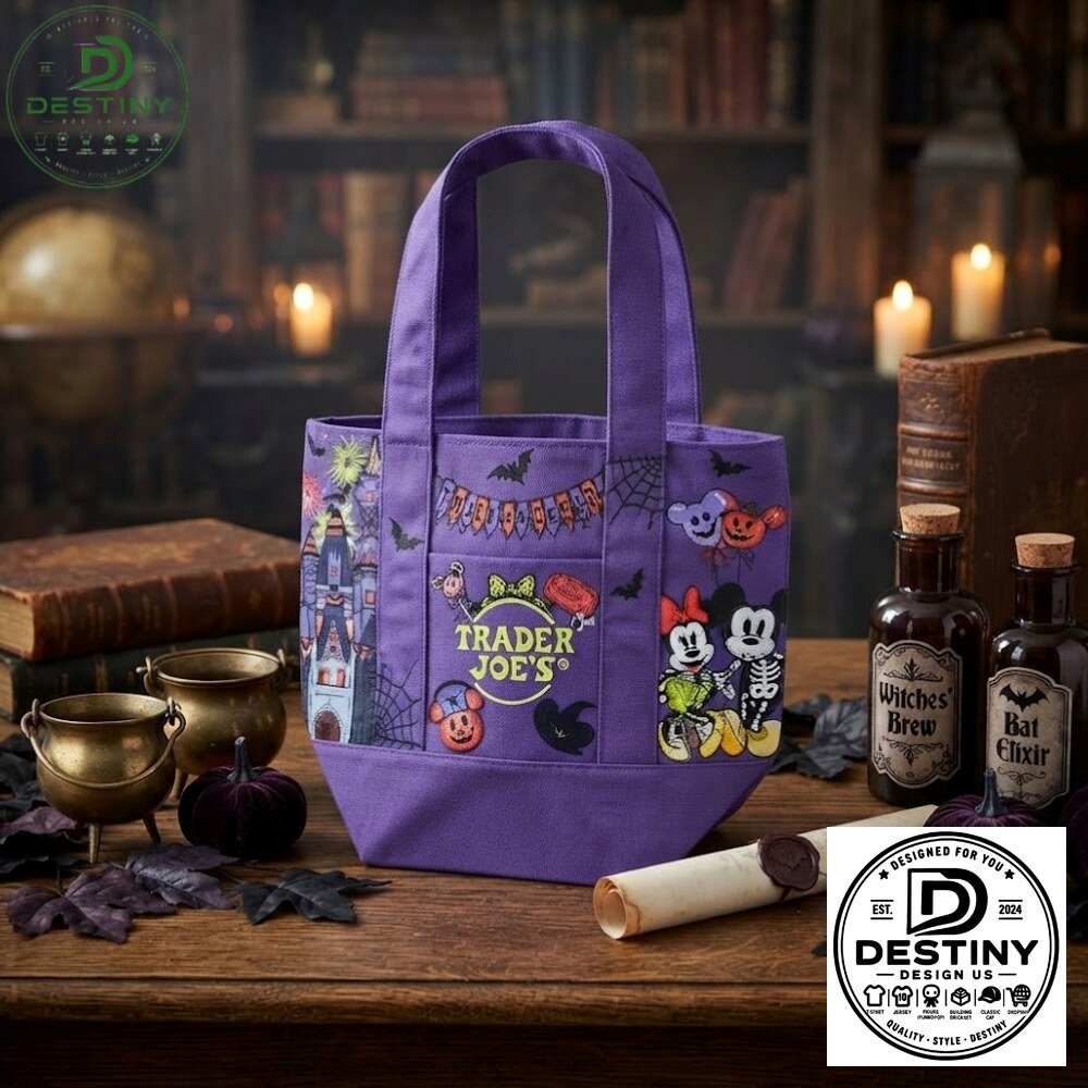 Trader Joes Disney Halloween Mickey Minnie Purple Canvas Mini Tote Bag 2026