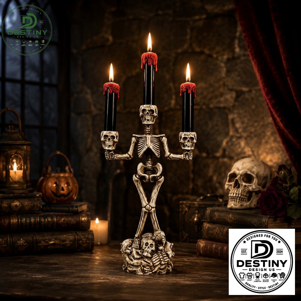 Gothic Skeleton Candelabra Holder Drip Candles Halloween 2026