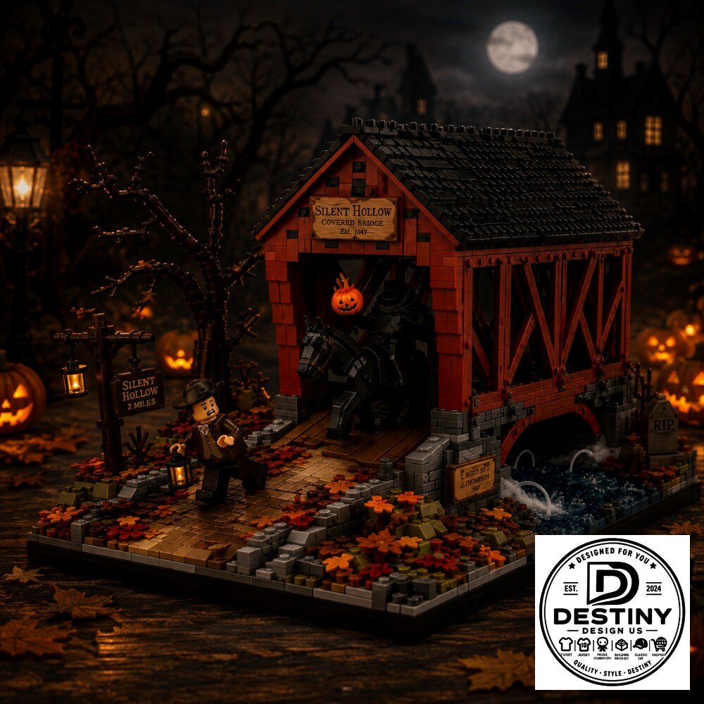 Silent Hollow Headless Horseman Covered Bridge Halloween Building Brick Set 2026