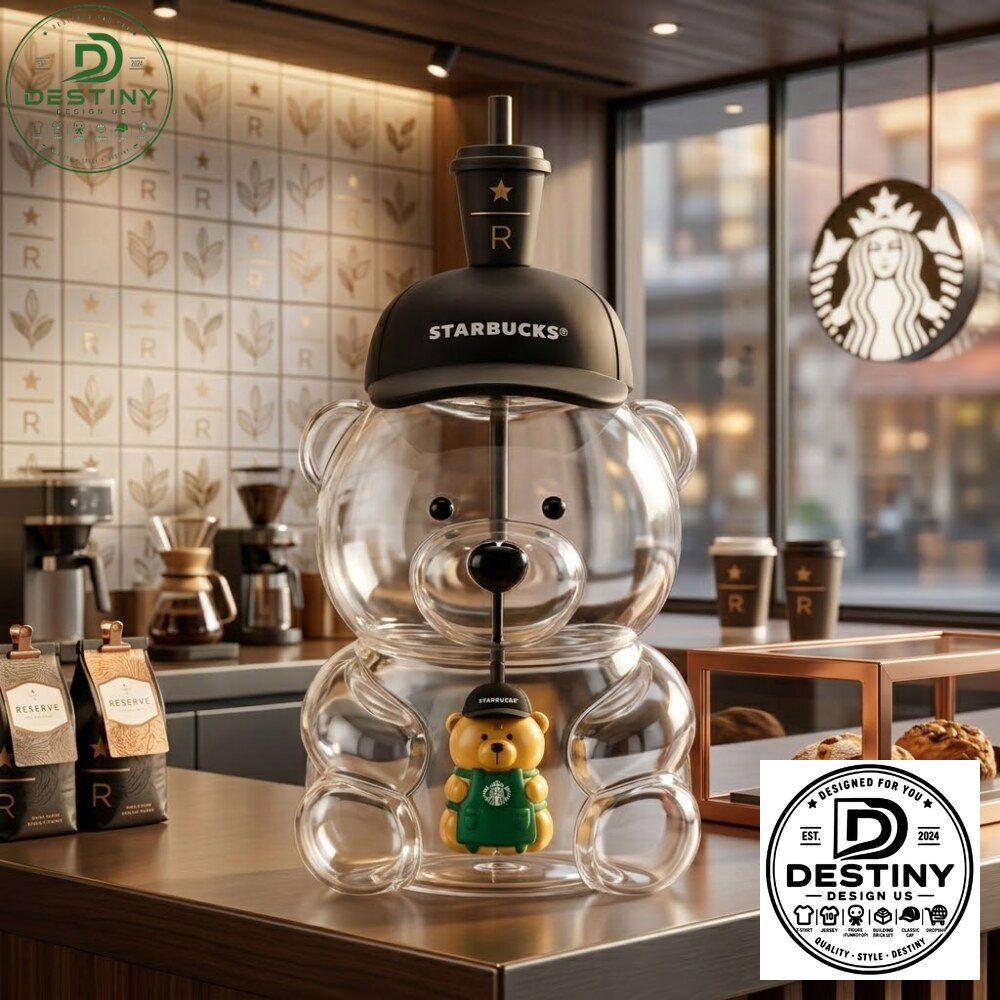 Starbucks Bearista In Black Hat Special Edition Glass Cup