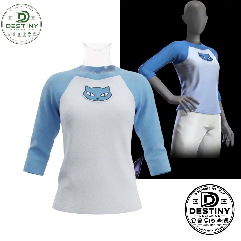 Skin Gwen Tennyson Coraline Blue Cat Raglan 3-4 Sleeve T-Shirt 2026