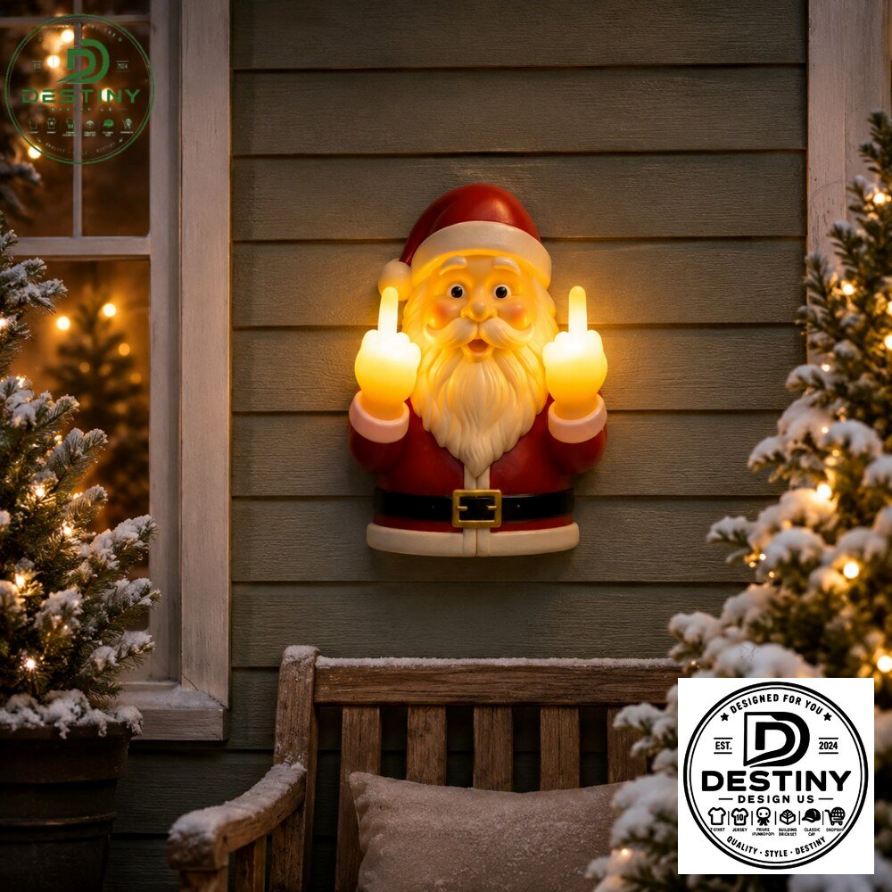 Funny Middle Finger Santa Claus Light Up Christmas Wall Decor 2026 Humorous Middle Finger Santa Claus LED Christmas Wall Art 2026 – image 2 of 3