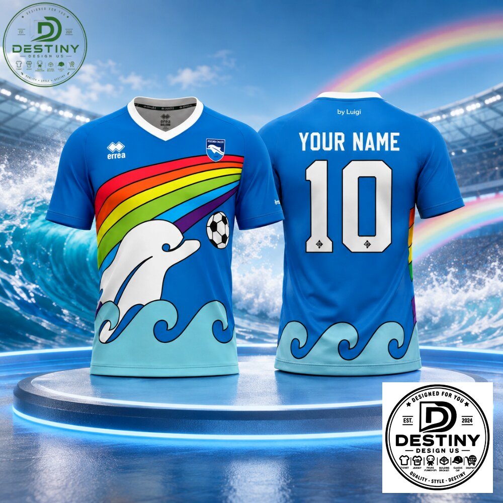 "2026 Trendy Must-Haves: Jerseys, Sweatshirts, Hats, Tumblers, and Cat Beds" 62 Pescara Calcio Rainbow Dolphin Wave Soccer Jersey 2026