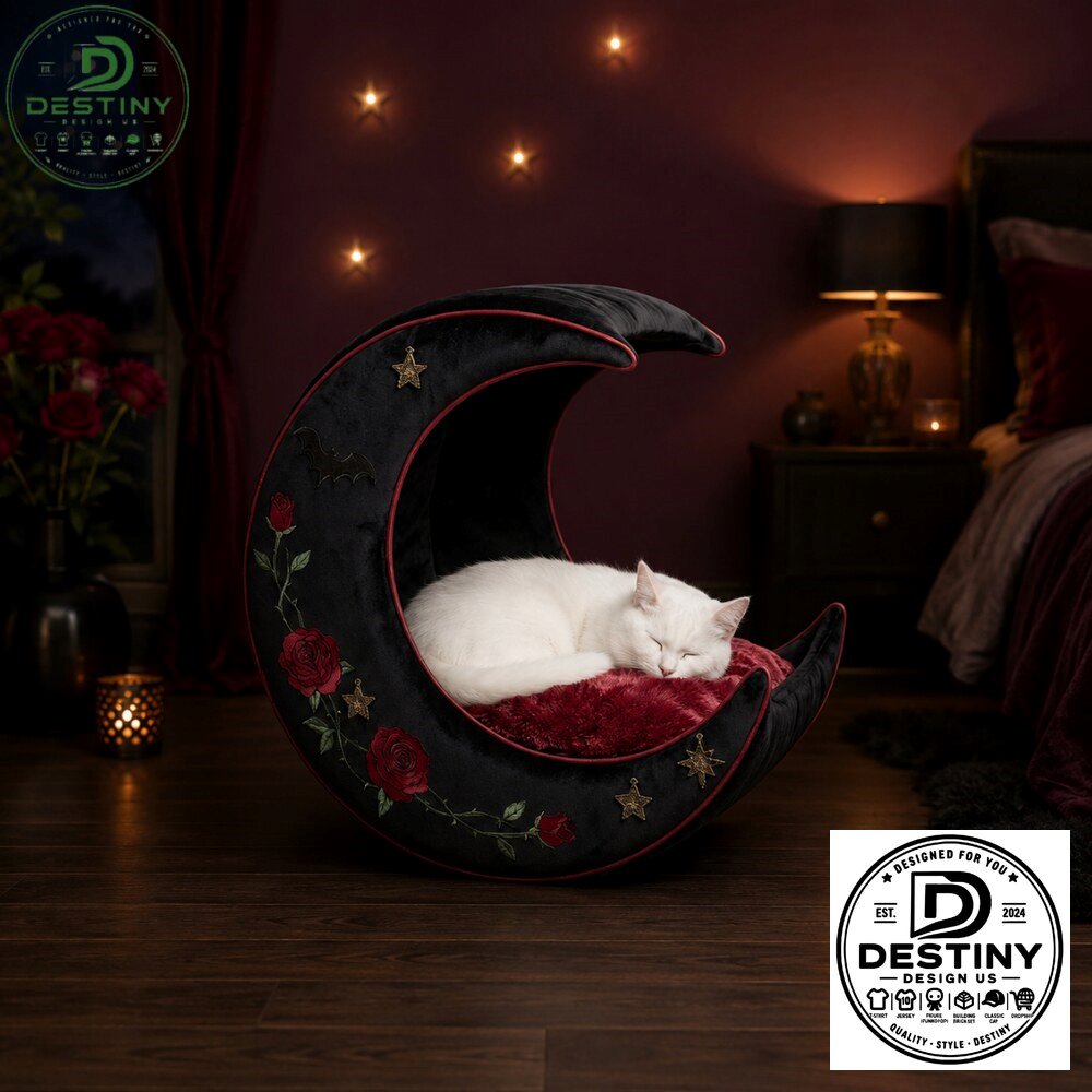 Gothic Moon Red Rose Velvet Cat Bed 2026