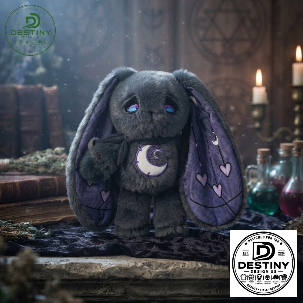 MELANCHOLY RABBIT Gothic Crescent Moon Dark Grey Bunny Plush Toy 2026
