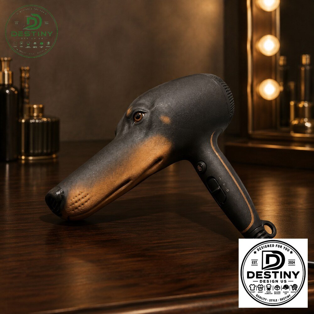 Dachshund Dog Shaped Black and Tan Hair Dryer 2026