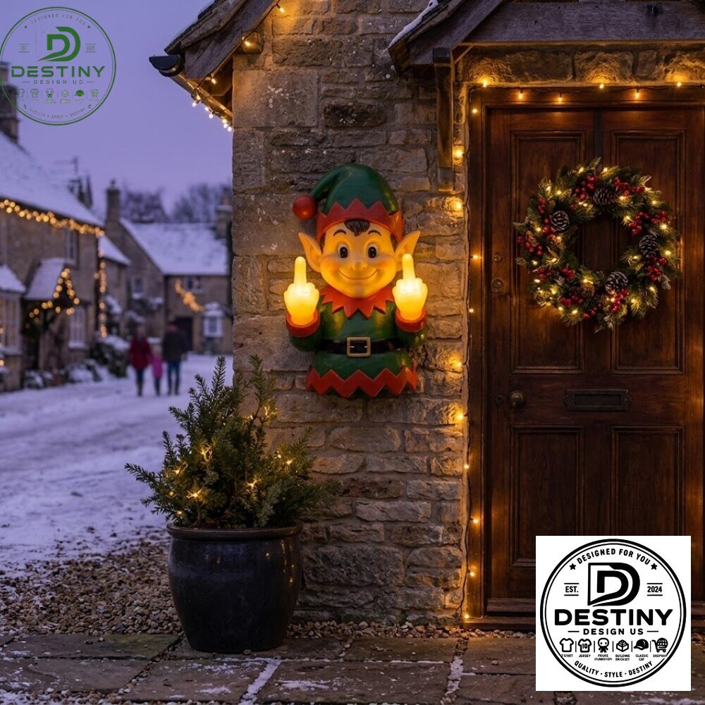 Funny Flipping Middle Finger Christmas Elf Wall Decor Light 2026