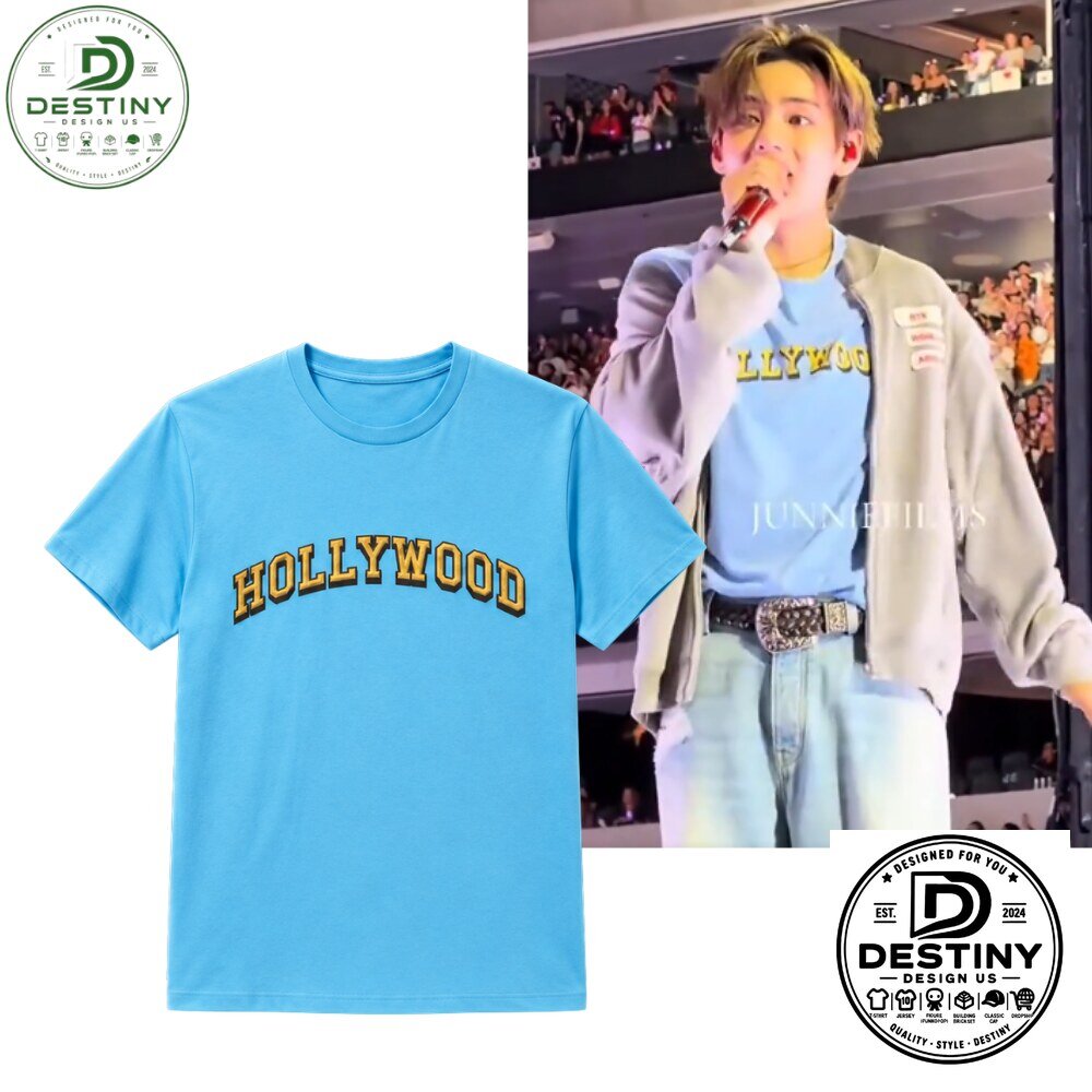 BTS V Hollywood Arch Logo Light Blue T-Shirt 2026