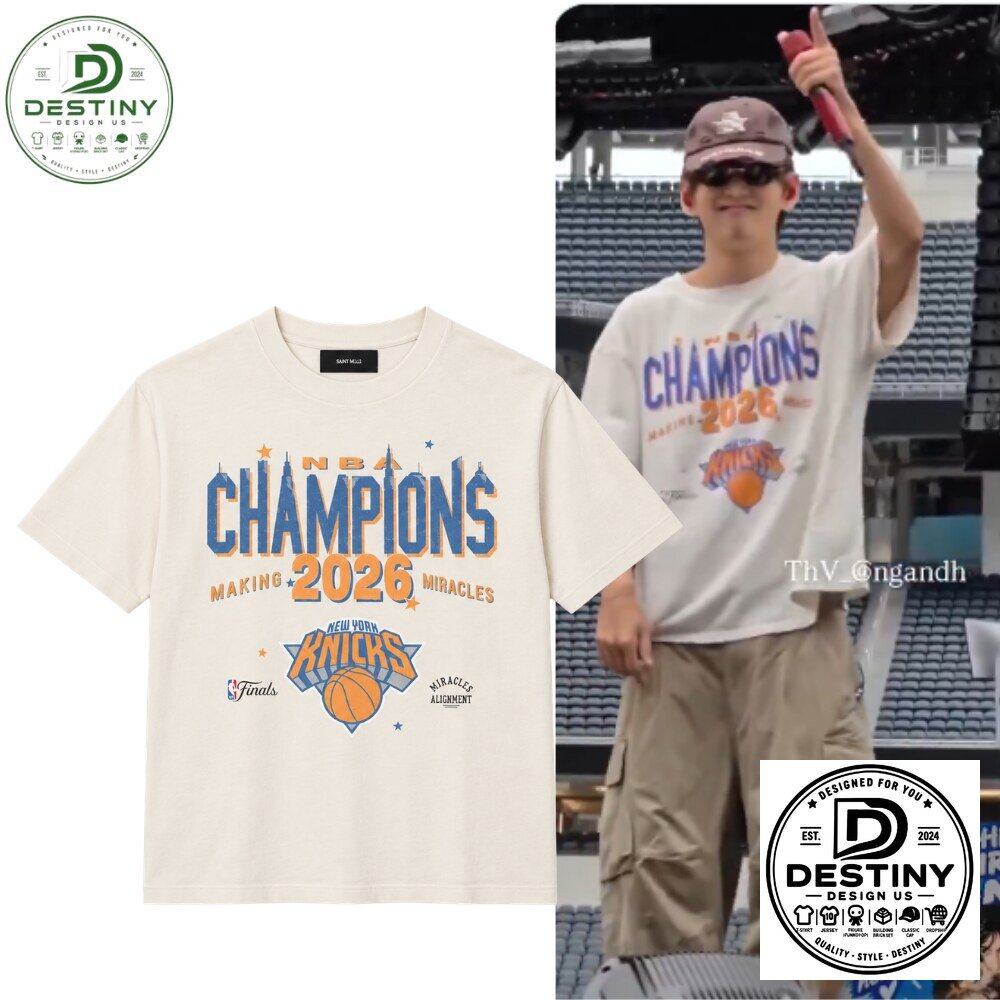 New York Knicks NBA Champions Making Miracles 2026 Off White TShirt 2026