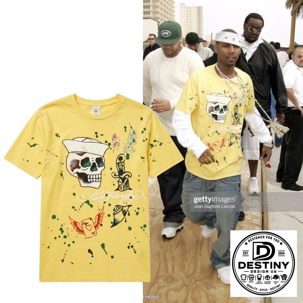 Ed Hardy Skull Sailor and Dagger Yellow Graphic TShirt 2026