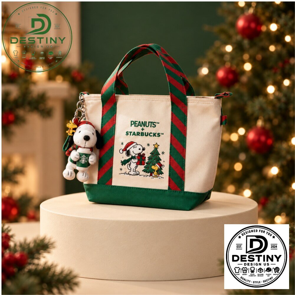 Peanuts x Starbucks Christmas Holiday Snoopy Canvas Tote Bag 2026