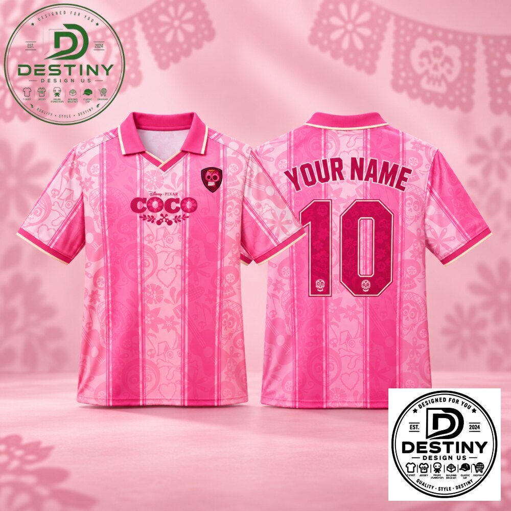 Disney Pixar Coco Pink V-Neck Polo Soccer Jersey 2026