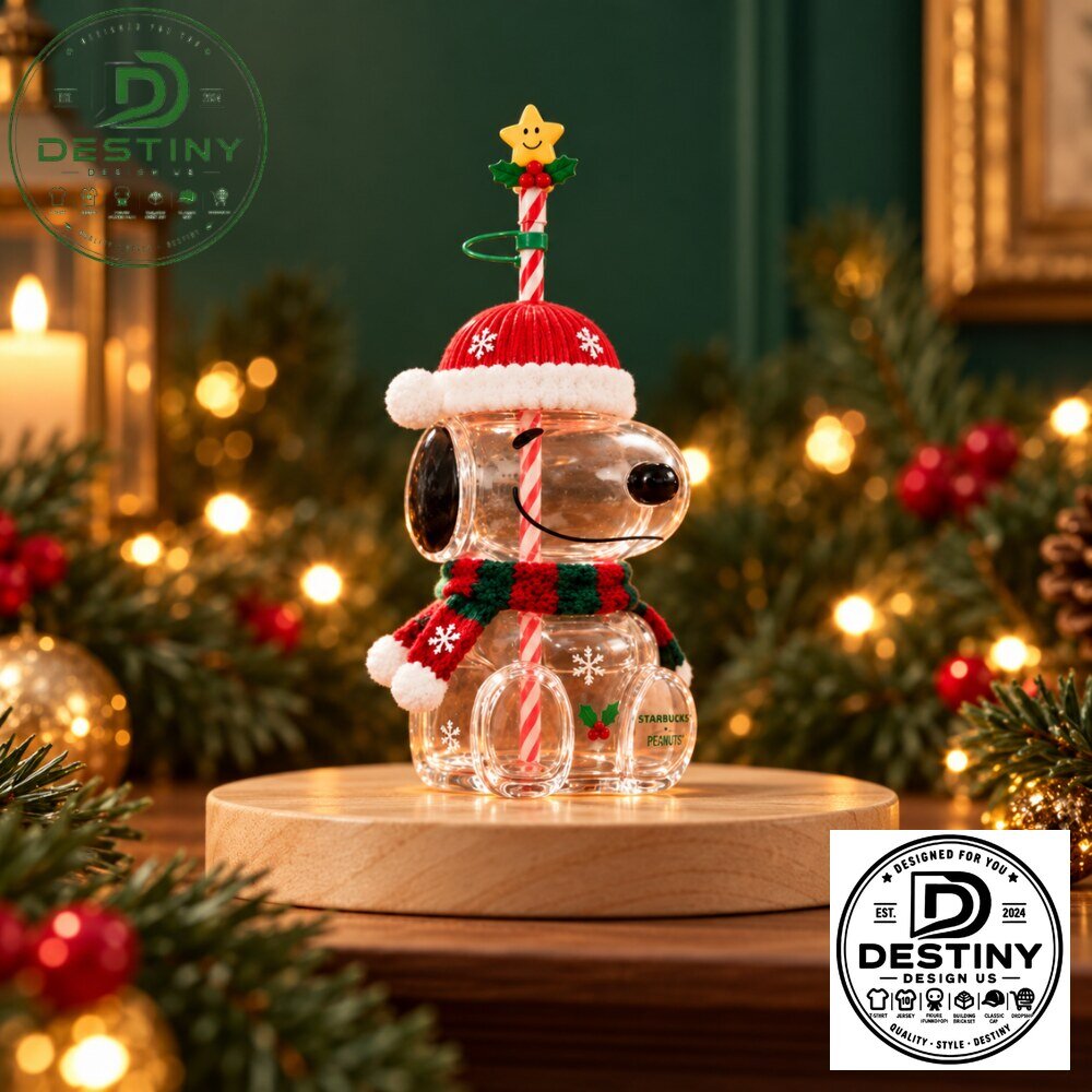 Starbucks x Peanuts Christmas Holiday Snoopy Glass Tumbler with Straw 2026