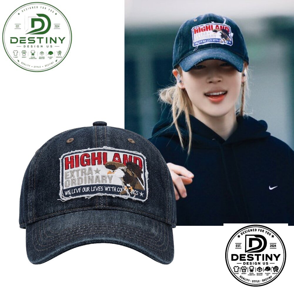BTS Jimin Highland Extraordinary Distressed Denim Baseball Cap 2026